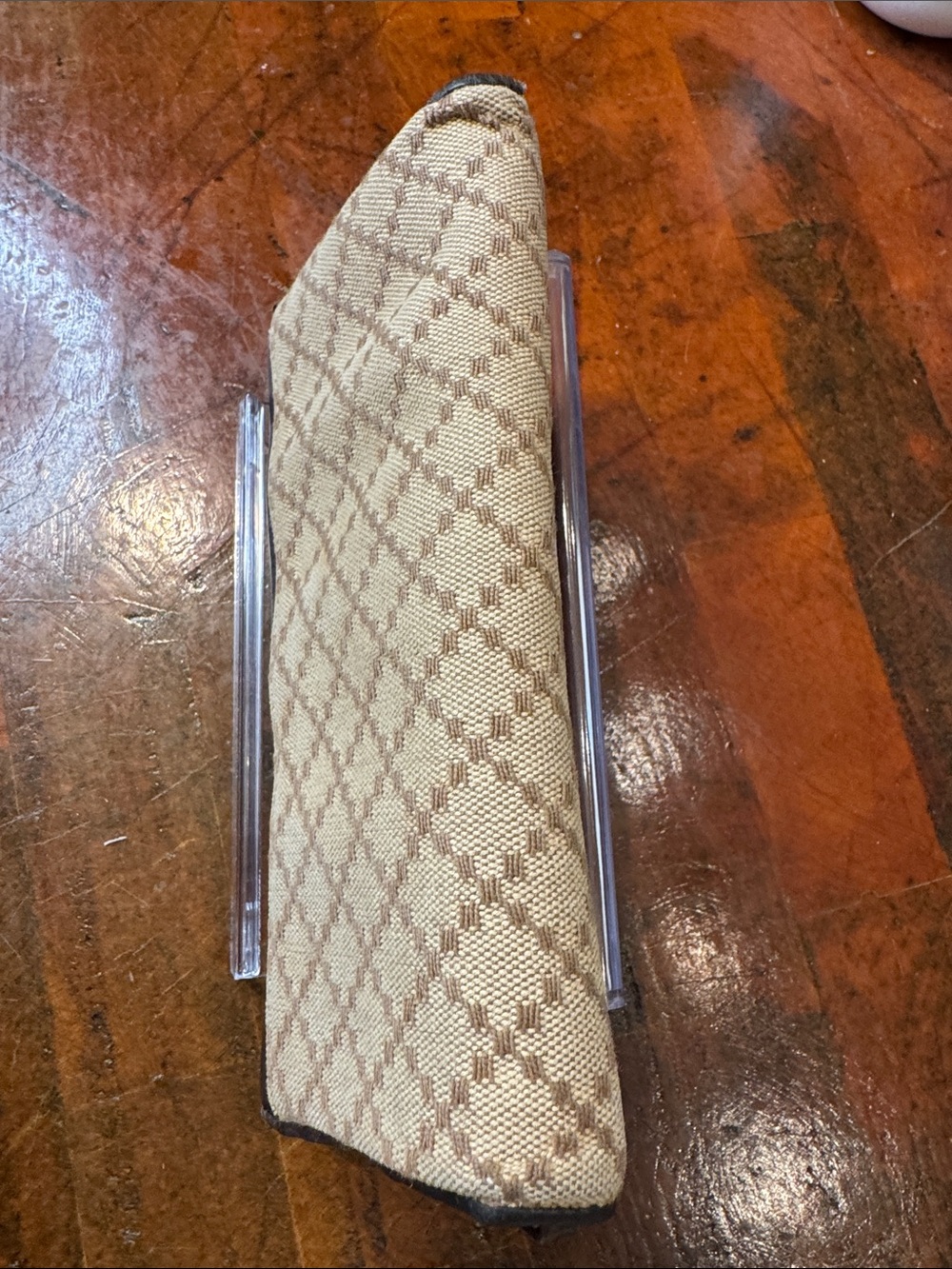Gucci Brown Leather & Beige Monogram Continental Clutch with Gold GG - Picture 3 of 11